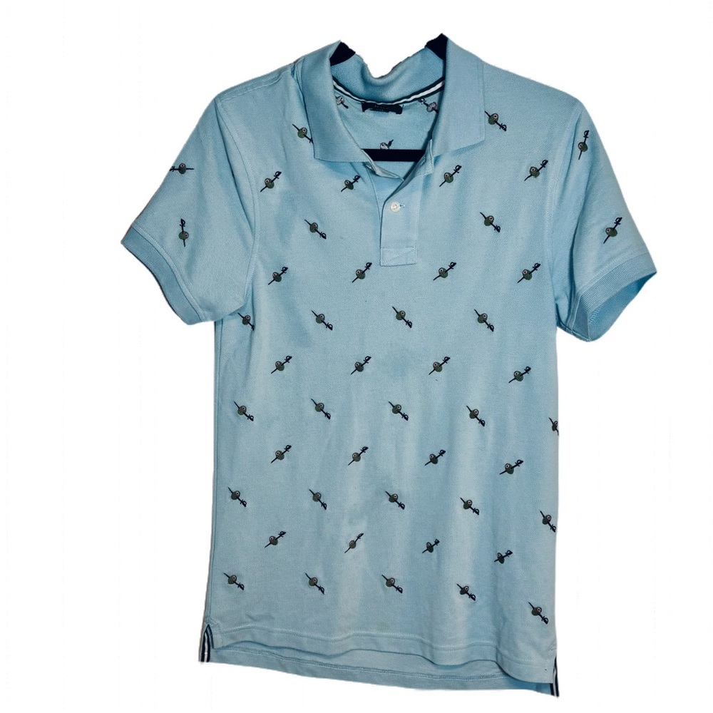 Men’s J Crew polo shirt.  Details with stitch olives ready for a martini Size XS